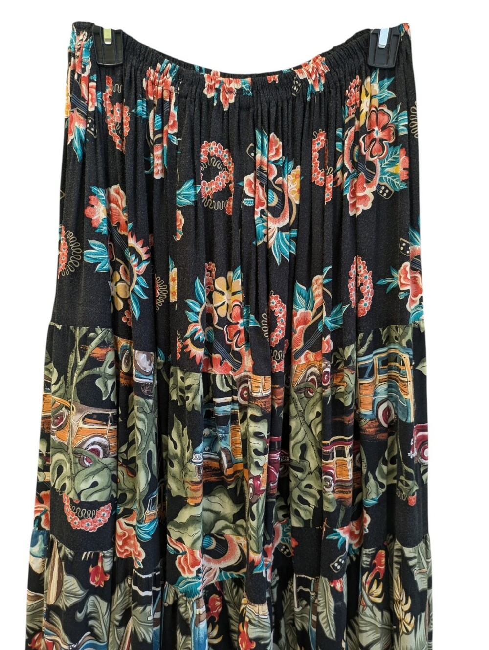 Anna Konya Tiered Full Circle Skirt OS Hawaiian Tropical Woody Wagon Tiki VTG - Picture 3 of 10